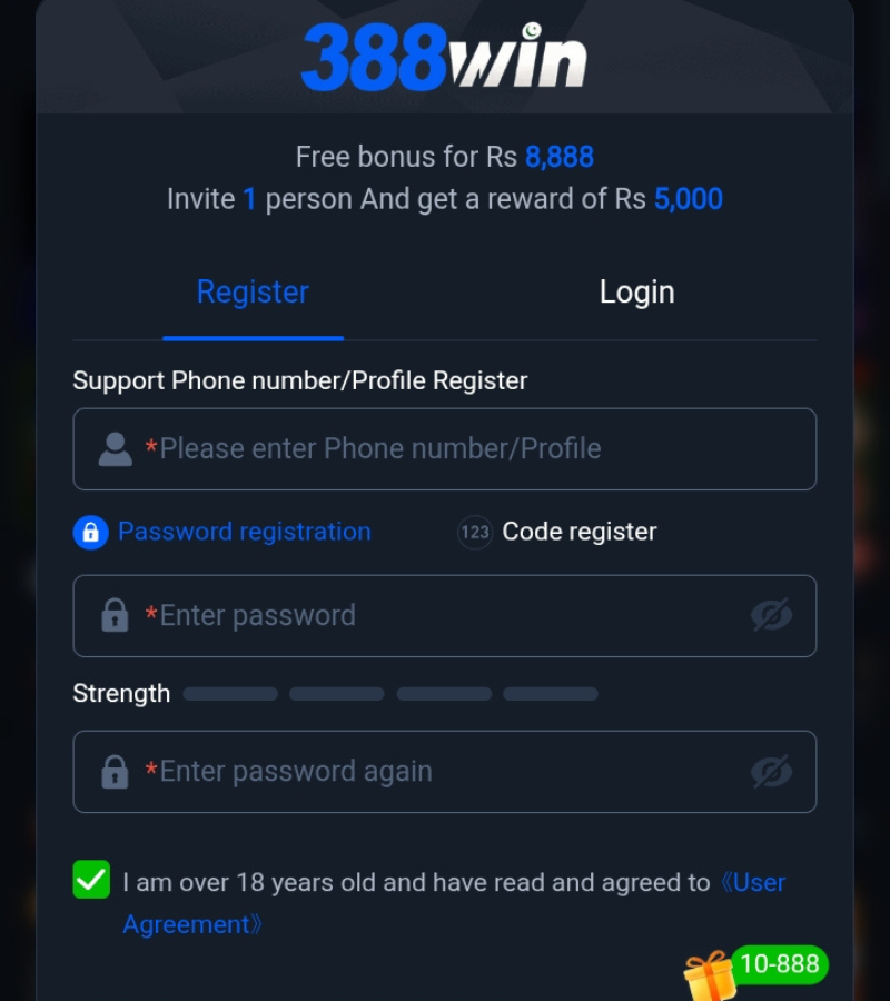 388Win registration screen