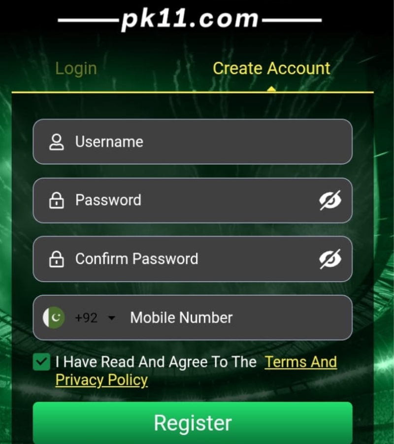 PK11 registration screen for new users