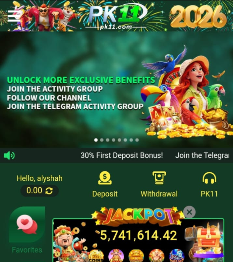 PK11 game lobby showing available casino games