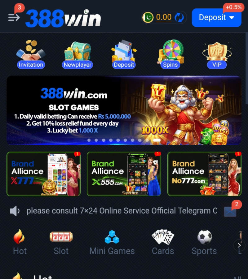 388Win game lobby on Android